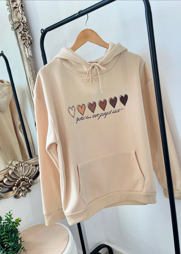 LOUISA Printed Heart Hoodie in Nude